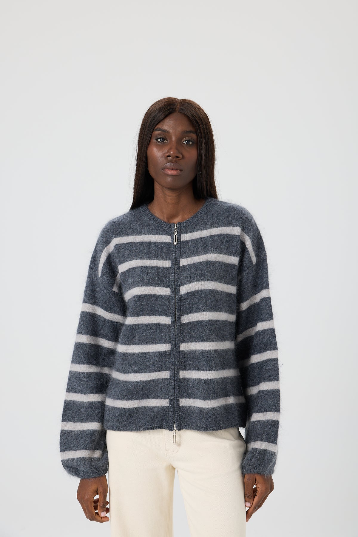 SWETER WOOL STRIPES ZIP