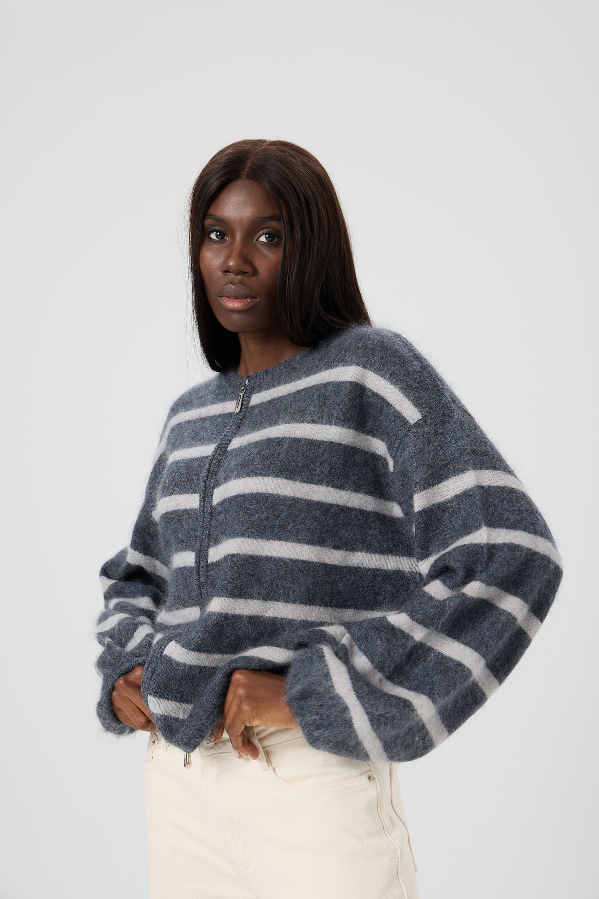 SWETER WOOL STRIPES ZIP