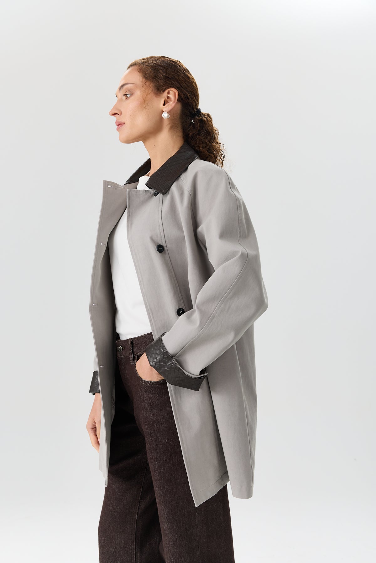 PŁASZCZ WOVEN COLLAR GREY