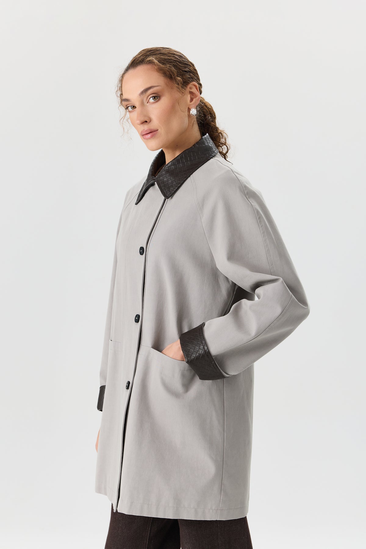 PŁASZCZ WOVEN COLLAR GREY