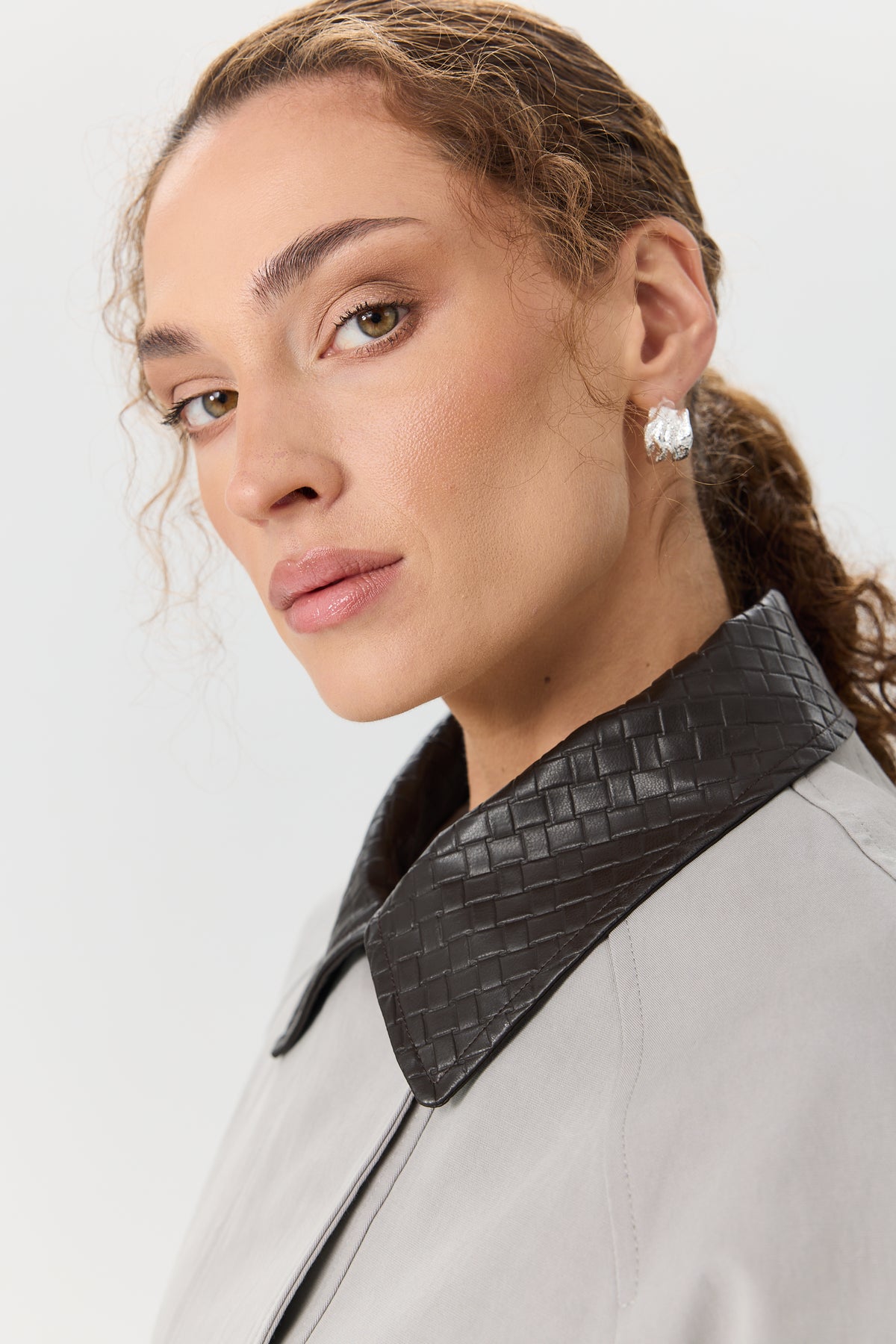 PŁASZCZ WOVEN COLLAR GREY