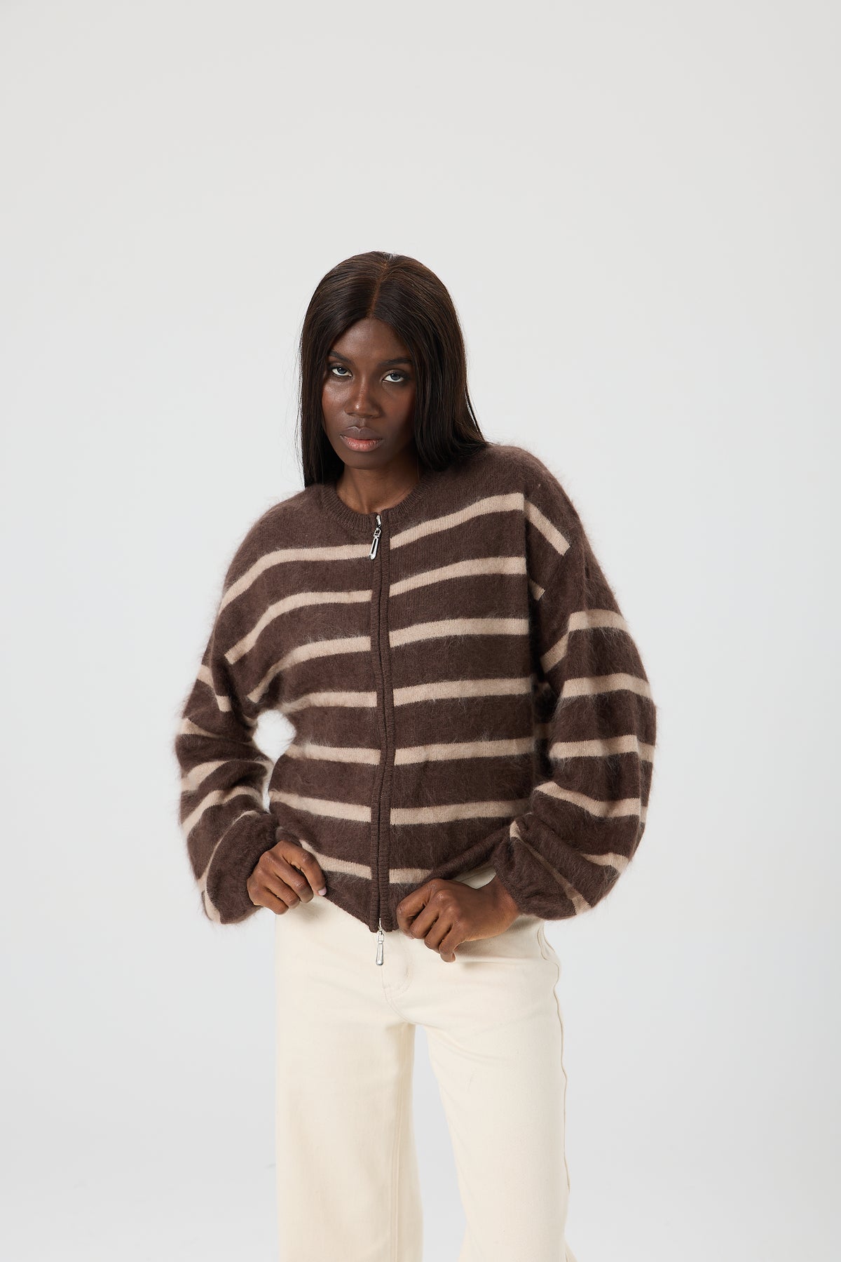 SWETER WOOL STRIPES ZIP