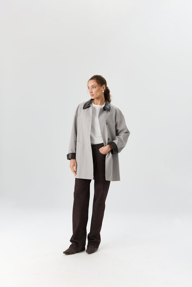 PŁASZCZ WOVEN COLLAR GREY
