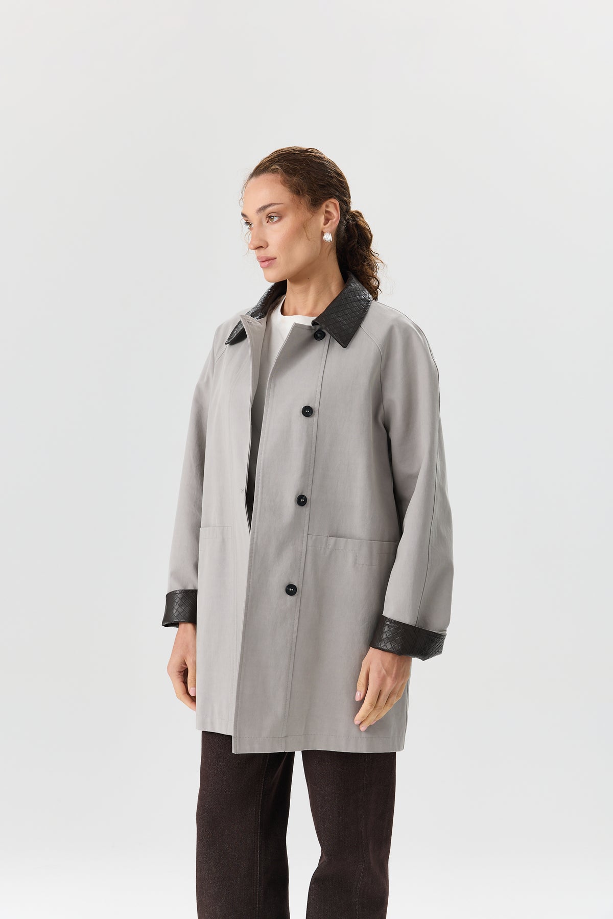 PŁASZCZ WOVEN COLLAR GREY