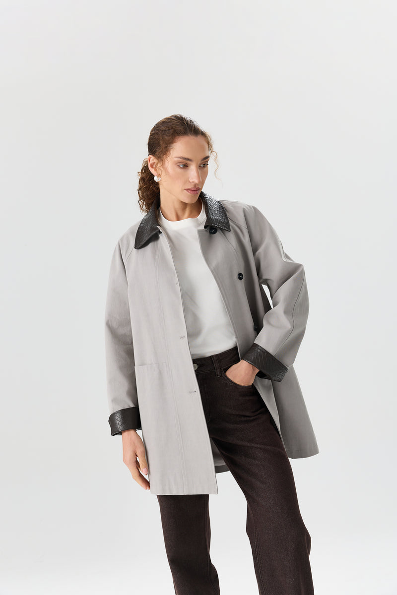 PŁASZCZ WOVEN COLLAR GREY