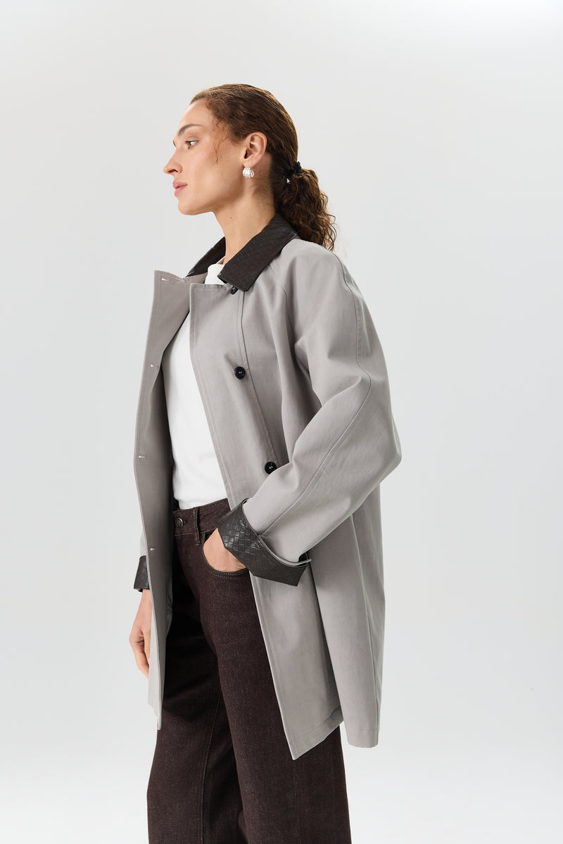 PŁASZCZ WOVEN COLLAR GREY