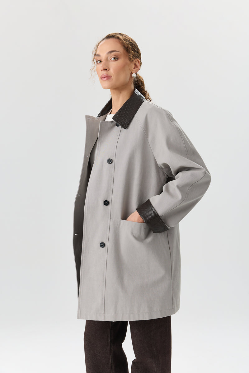 PŁASZCZ WOVEN COLLAR GREY