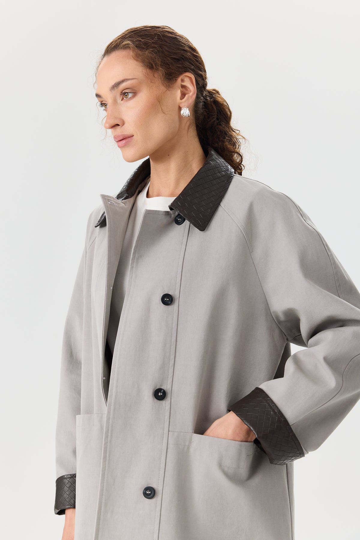 PŁASZCZ WOVEN COLLAR GREY