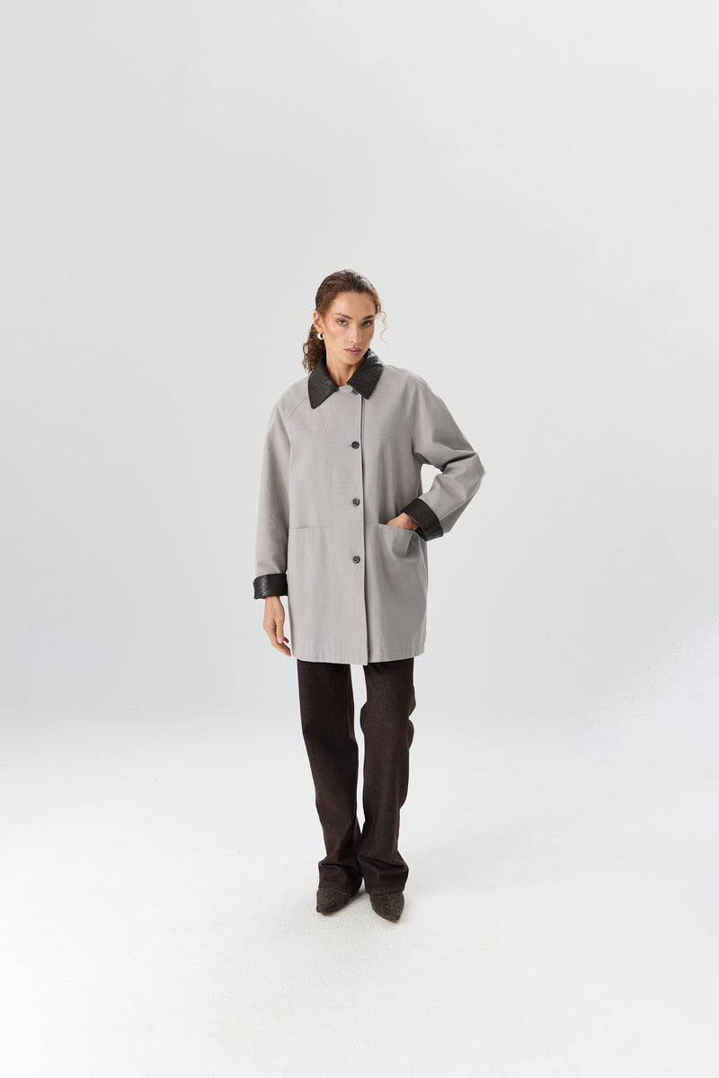 PŁASZCZ WOVEN COLLAR GREY
