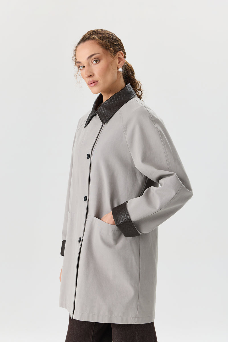 PŁASZCZ WOVEN COLLAR GREY