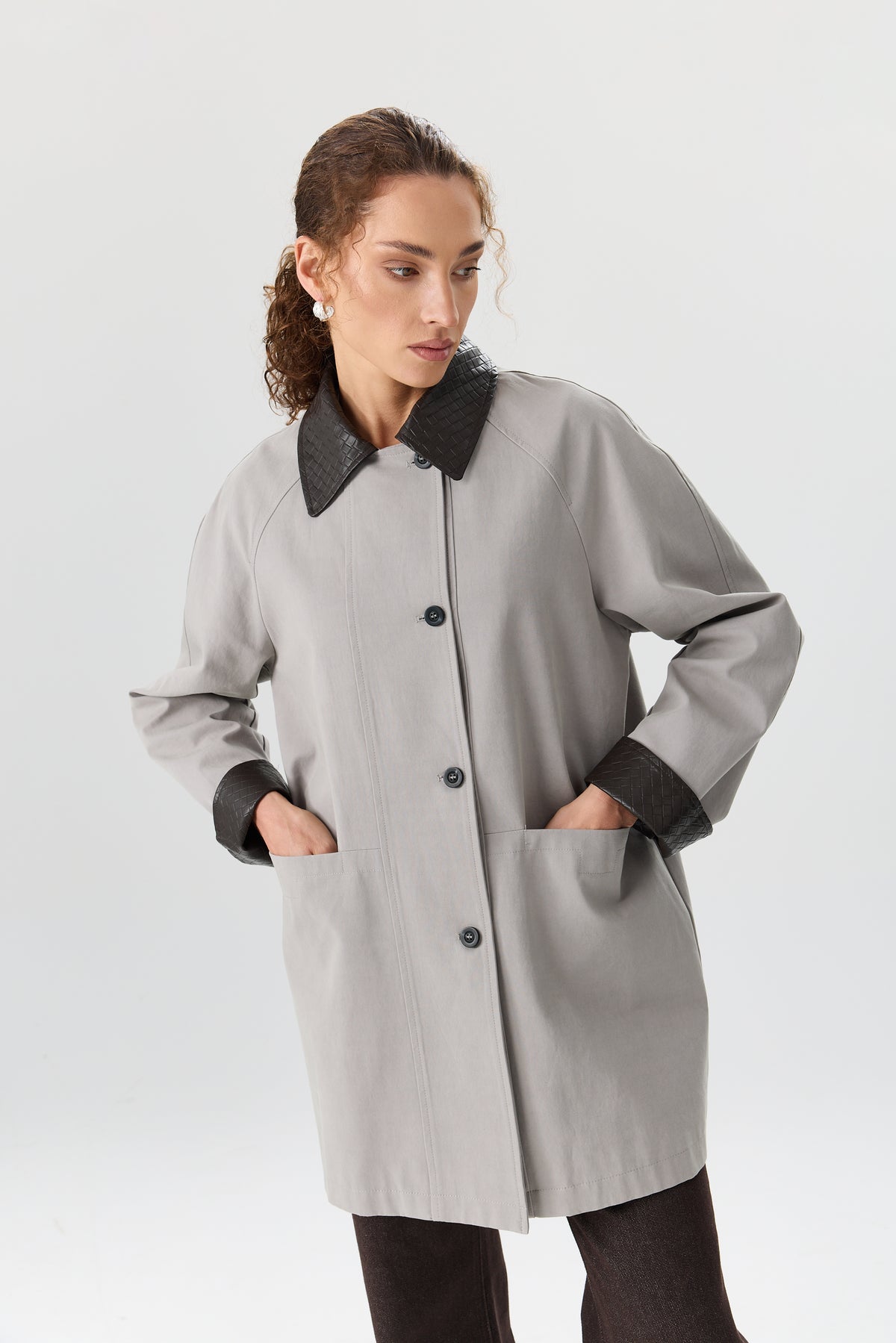 PŁASZCZ WOVEN COLLAR GREY