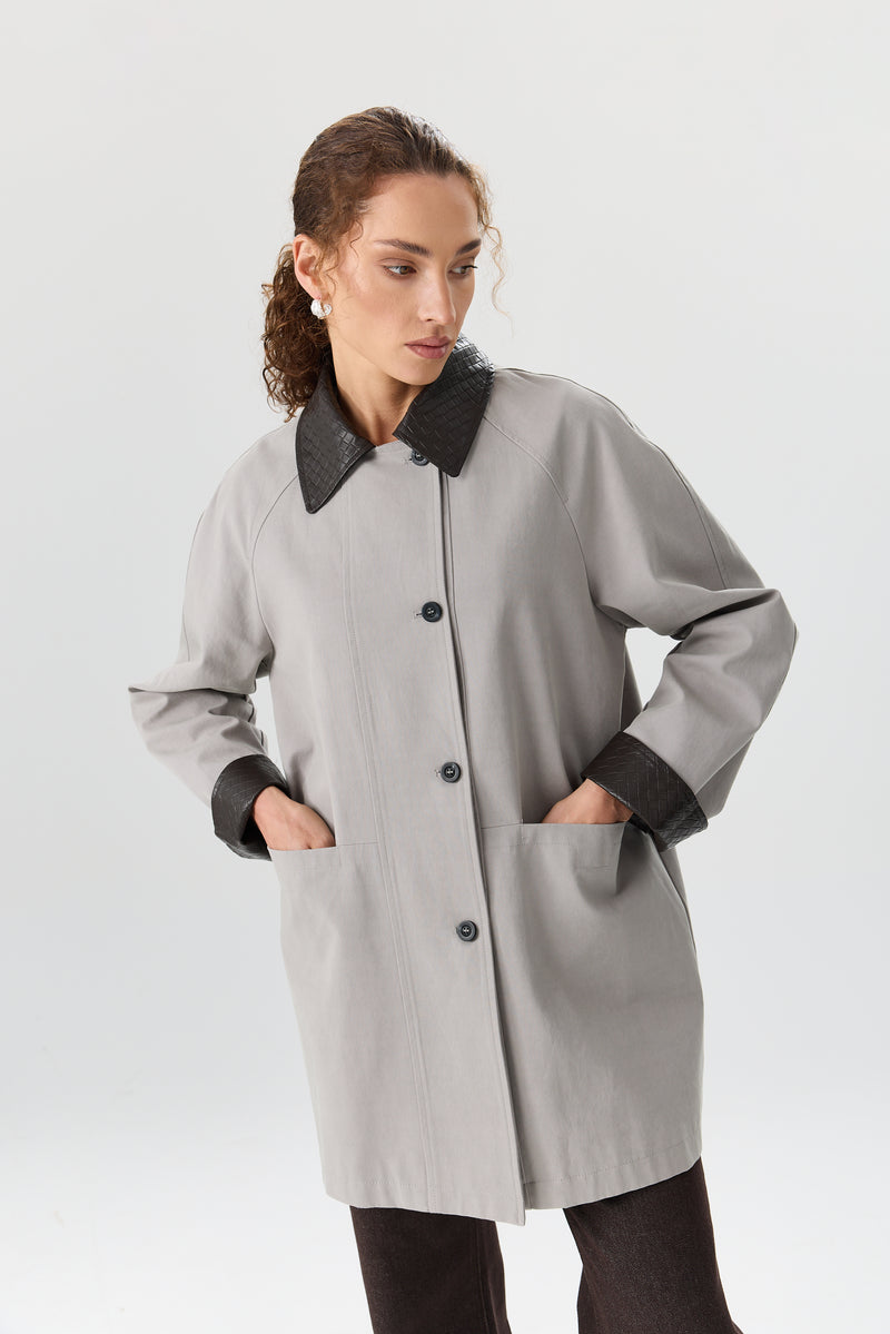 PŁASZCZ WOVEN COLLAR GREY