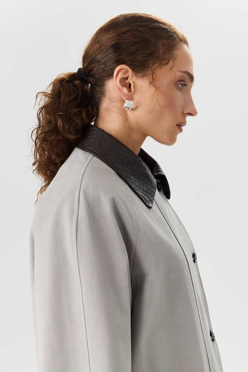 PŁASZCZ WOVEN COLLAR GREY