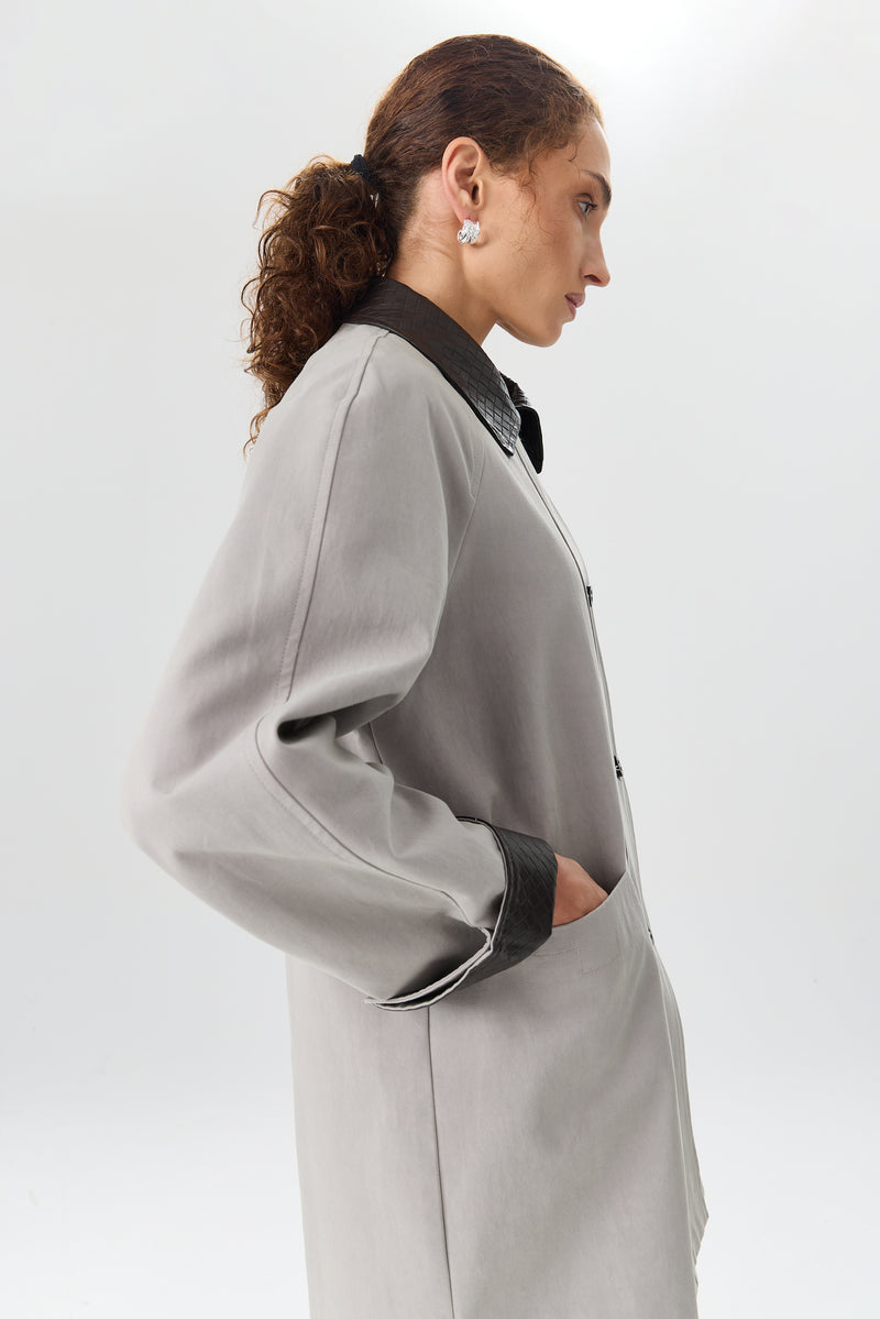 PŁASZCZ WOVEN COLLAR GREY