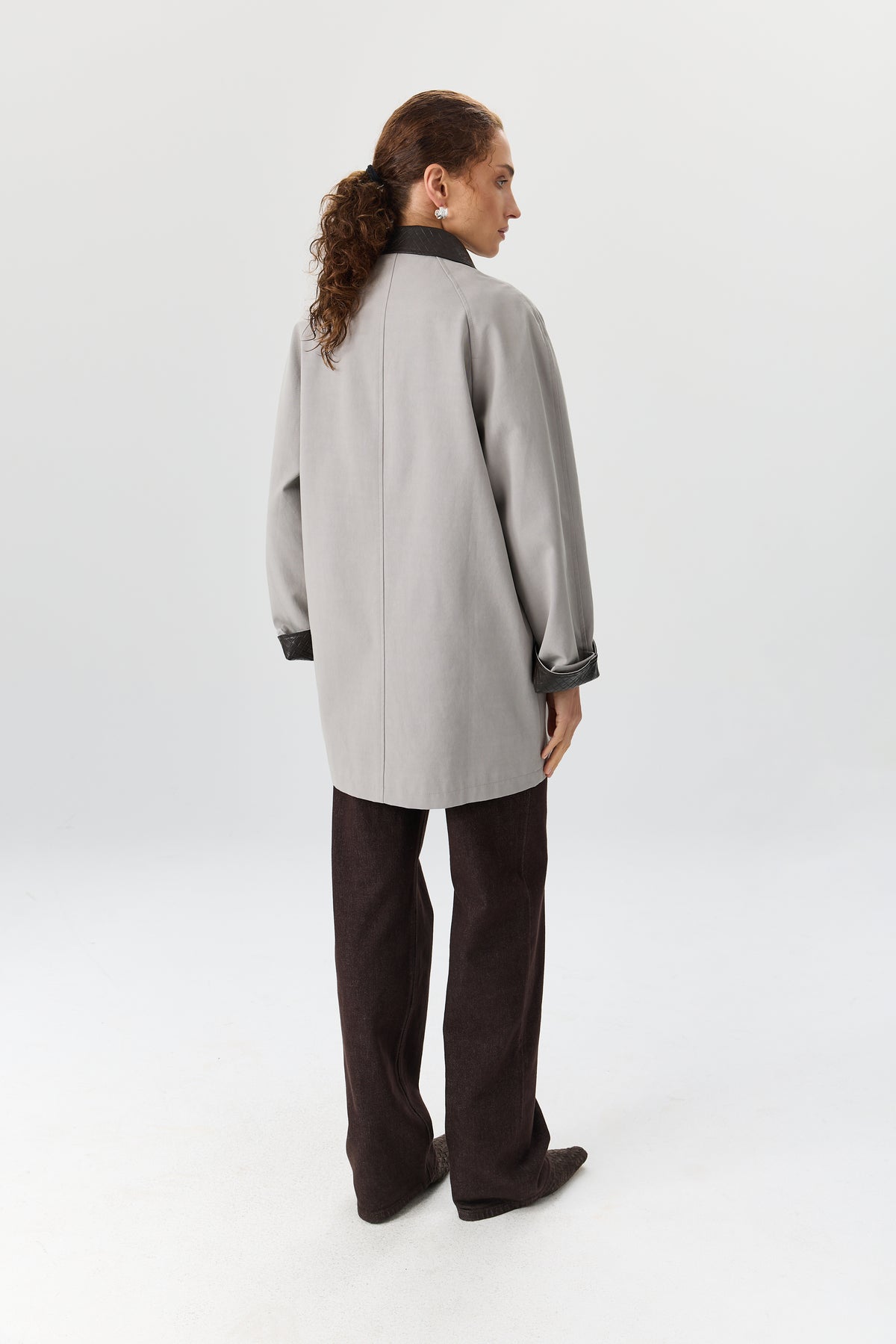 PŁASZCZ WOVEN COLLAR GREY