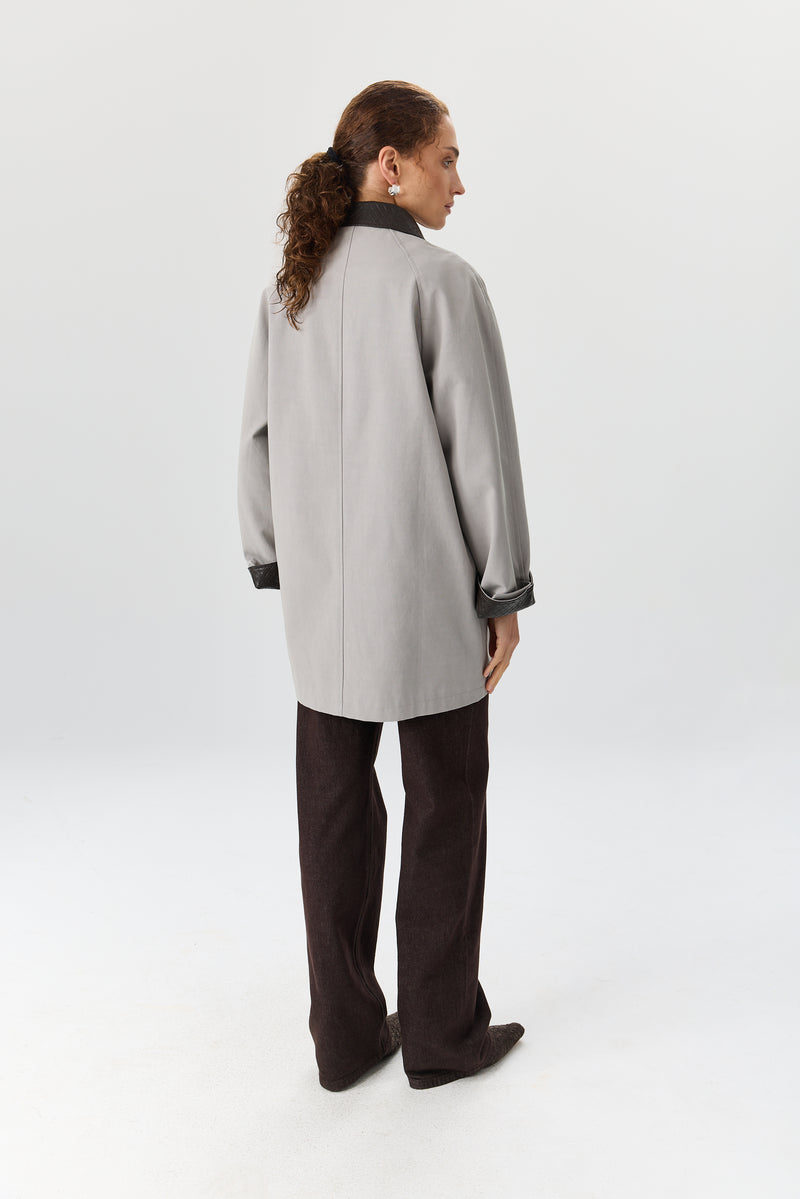 PŁASZCZ WOVEN COLLAR GREY