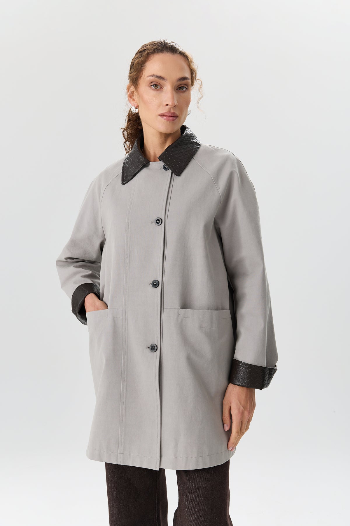 PŁASZCZ WOVEN COLLAR GREY