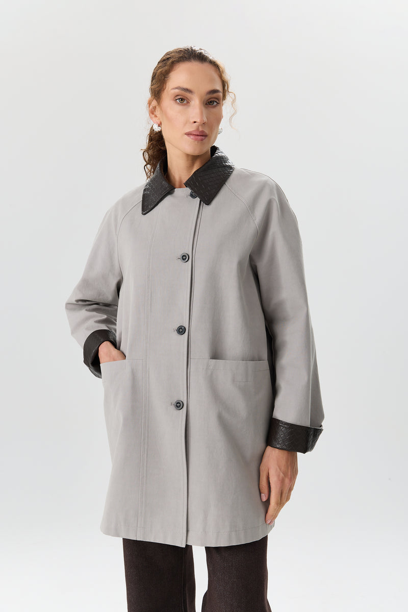 PŁASZCZ WOVEN COLLAR GREY