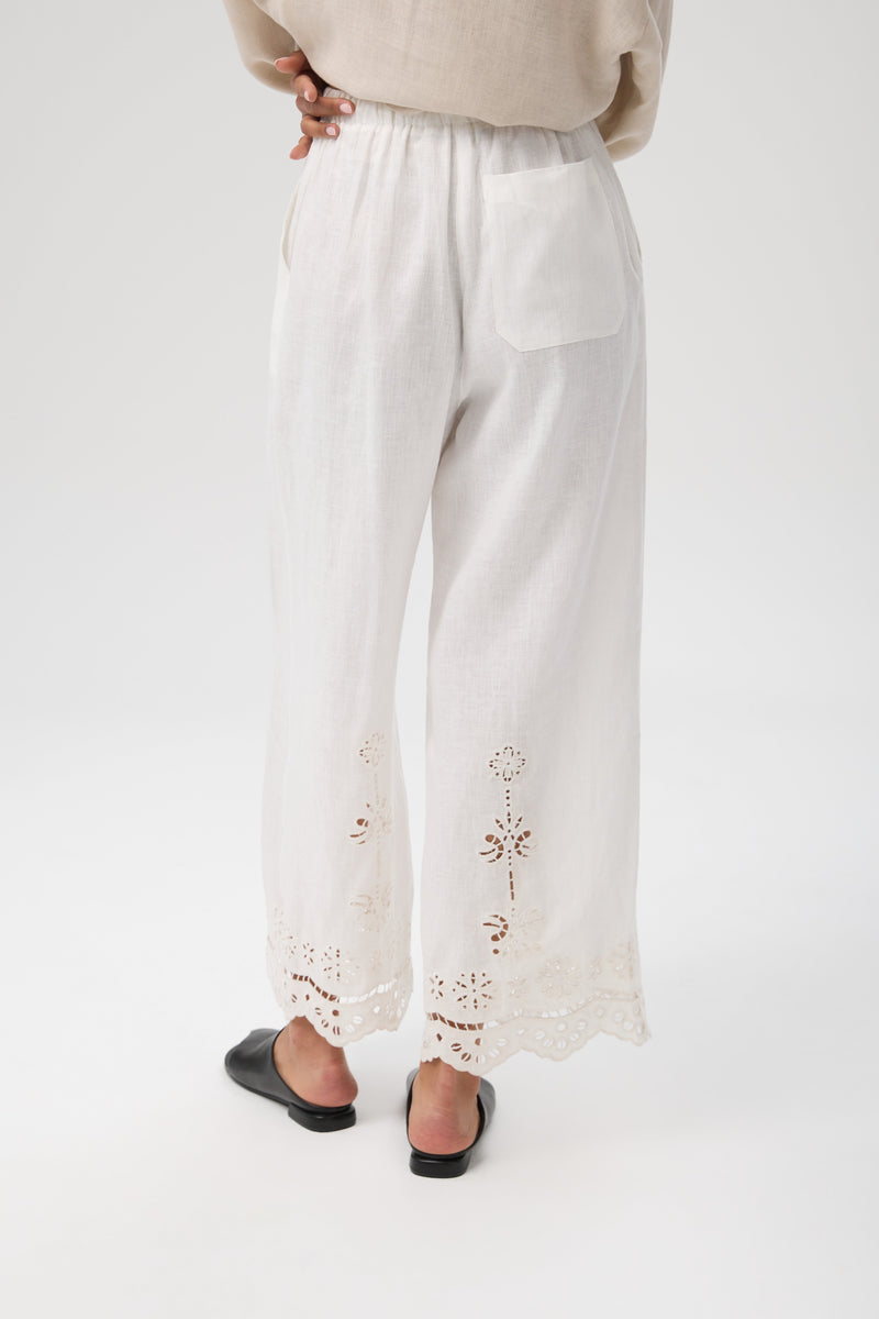 SPODNIE LEN RICAMO WHITE