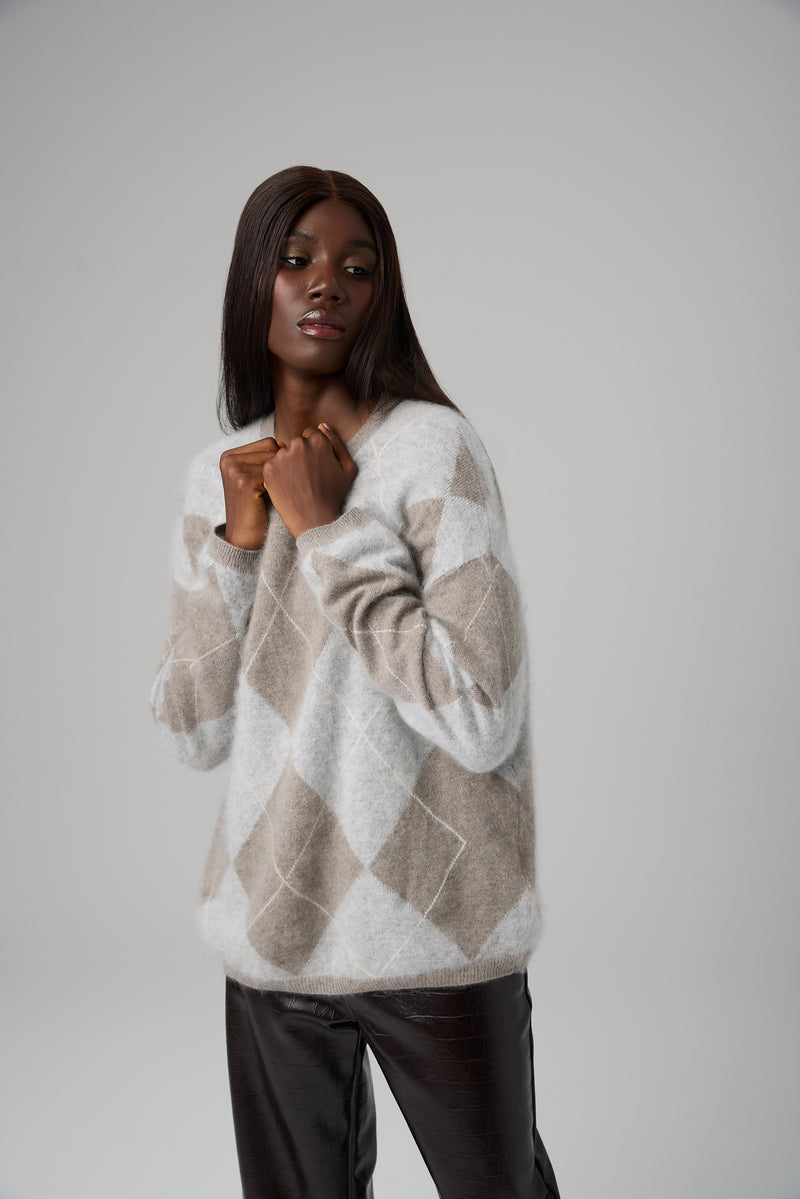 SWETER ARGYLE CASHMERE BLEND